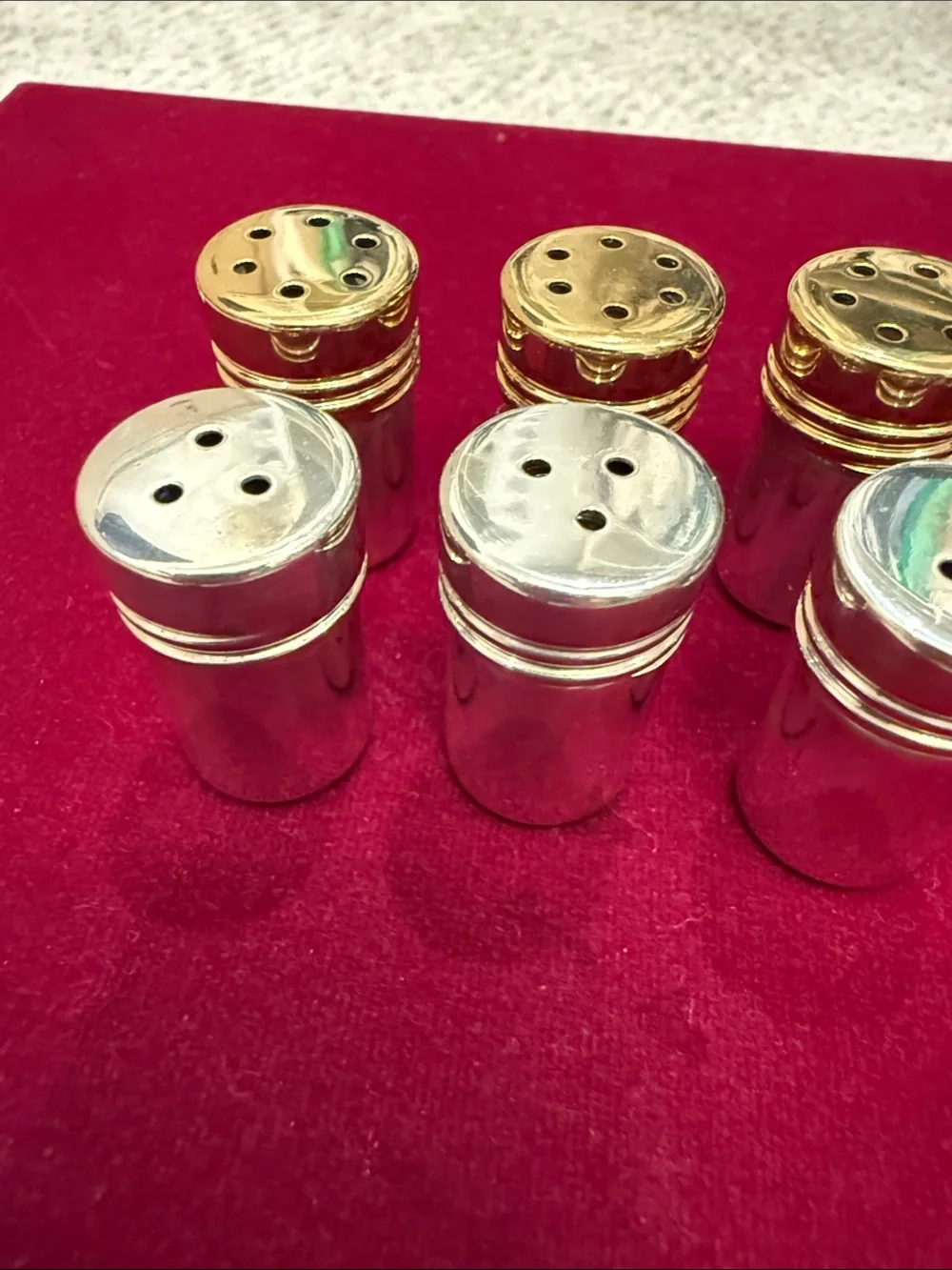 Tiffany & Co. Gold and Sterling Silver Cylindrical miniSalt & Pepper Shakers Set